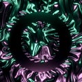 Black shiny wavy fabric with contrasting pink and green highlights. 3d rendering digital illustration