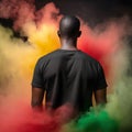 Black Shirted African American Man with Abstract Smokescreen Background