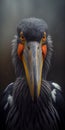Black Shoebill Stork with Orange Beak, Tilted Head, Looking Aggressively Directly at Camera AI Generative Royalty Free Stock Photo