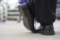 The black shoes of the boxing referee on the boxing ring.soft focus