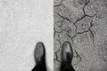 Black shoes standing on carpet and earth Royalty Free Stock Photo