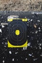 Shooting range target with bullet holes at a gun range Royalty Free Stock Photo