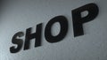 The black SHOP text is put on the white brick wall. 3d rendering Royalty Free Stock Photo