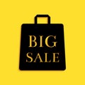 Black Shoping bag with an inscription Big Sale icon isolated on yellow background. Handbag sign. Woman bag icon. Female