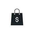 black shopping bag icon with dollar sign. Stock vector illustration isolated on white background Royalty Free Stock Photo