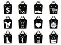 Black shopping bag icons set