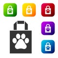 Black Shopping bag pet icon isolated on white background. Pet shop online. Animal clinic. Set icons in color square Royalty Free Stock Photo
