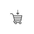 Black shopping cart with black down arrow sign. Simple icon isolated on white background Royalty Free Stock Photo