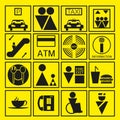 Black Shopping Mall Icon In Yellow Background. Vector Illustration