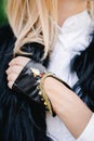 Black short gloves with amulet hand of Miriam