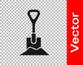 Black Shovel in the ground icon isolated on transparent background. Gardening tool. Tool for horticulture, agriculture