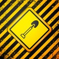 Black Shovel icon isolated on yellow background. Gardening tool. Tool for horticulture, agriculture, farming. Warning