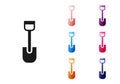 Black Shovel toy icon isolated on white background. Set icons colorful. Vector Royalty Free Stock Photo