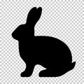 Black side silhouette of a rabbit isolated on a transparent background.