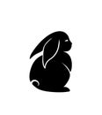Black side silhouette of a rabbit isolated on white background. Vector