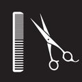 Black sign of man hair salon with scissors and comb Royalty Free Stock Photo