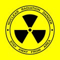 Black sign for nuclear radiation on yellow background