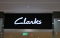 Clarks black sign with white writing