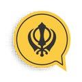 Black Sikhism religion Khanda symbol icon isolated on white background. Khanda Sikh symbol. Yellow speech bubble symbol
