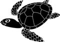 Black silhouette of adult cute cartoon swimming sea turtle on white background Royalty Free Stock Photo