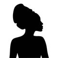 Black silhouette of African woman in headdress. Portrait in profile Vector EPS10 illustration.