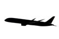 Black silhouette of an airplane on isolated white backfround Royalty Free Stock Photo