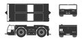 Black silhouette of airplane towing vehicle. Front, side, top and back view. Repair and maintenance of aircraft.