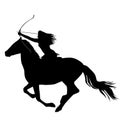 Black silhouette of an amazon warrior woman riding a horse Royalty Free Stock Photo