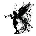 Black silhouette of an angel playing the trumpet on white background Royalty Free Stock Photo