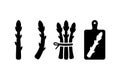 Black silhouette asparaguss with single stalks bundle and cutting board for cooking design Royalty Free Stock Photo