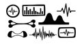 Black silhouette audio waveforms with unique shapes and bars vector icons set on white background for music design Royalty Free Stock Photo