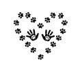 Black silhouette of baby handprints with pawprints inside framed Royalty Free Stock Photo