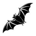 Black silhouette of a bat with spread wings in flight against a white background flying animal Royalty Free Stock Photo