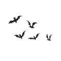 Black silhouette of bats. Halloween party. Isolated image of cemetery animals. Design element on white background