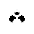 Black silhouette of bear head with royal crown. grizzly logo