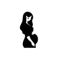 Black silhouette of a beautiful pregnant woman. Side view of a cute girl with a pregnant belly. Flat cartoon illustration isolated
