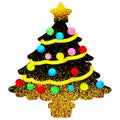 Black silhouette of beautiful and sparkly illustration of Christmas tree with decorations Royalty Free Stock Photo