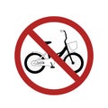 Black silhouette bike in the prohibition sign. Ban on cycling. Child bike in the ban Royalty Free Stock Photo