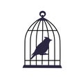 The bird sits locked in an iron cage