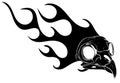 Black silhouette bird Skull in fire tattoo design. Hand drawn vector Royalty Free Stock Photo