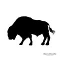 Black silhouette of bison on white background. Buffalo isolated drawing. Wild bull image. Animals of North America