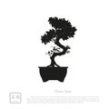 Black silhouette of a bonsai on a white background. Detailed image