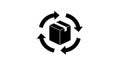 A black silhouette of a box is surrounded by four curved arrows forming a circula Royalty Free Stock Photo