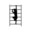 Black silhouette of a boy scrambling on the stairs.