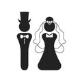 Black silhouette Bride and Groom wedding celebration sign and symbol icon greeting card Royalty Free Stock Photo