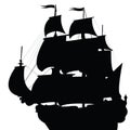 Black silhouette of brigantine