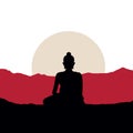 Black silhouette of the Buddha sitting on the mountain. Royalty Free Stock Photo