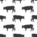 Black silhouette bull or cow icon isolated seamless pattern on white background. Vector Royalty Free Stock Photo