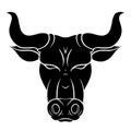 Black silhouette of a bull head. The symbol of the new year 2021. Contour metal buffalo with horns. Vector illustration Royalty Free Stock Photo