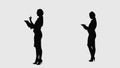 Black silhouette of business woman with folder writing down notes or thoughts. Businesswoman, manager, teacher or